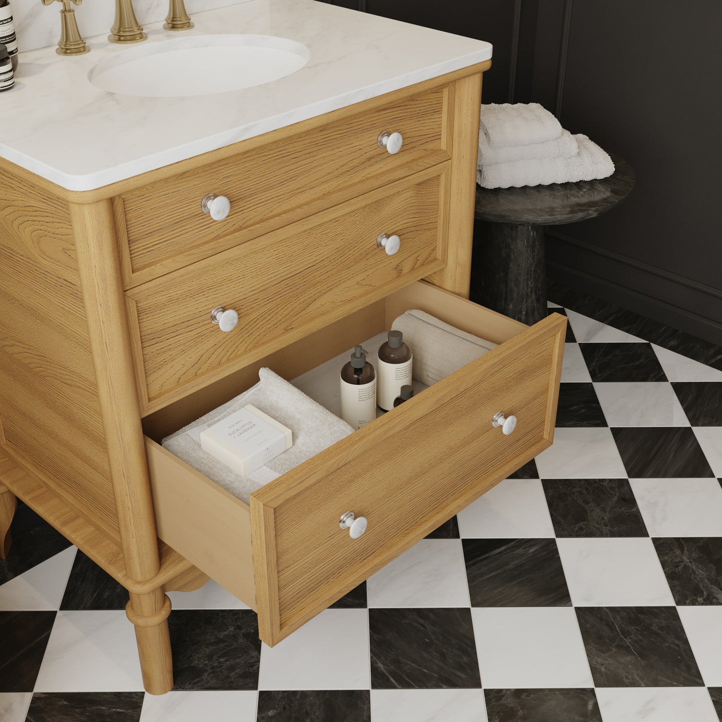 Juliette 30"W x 20"D Single Bathroom Vanity | Natural Enhanced Oak | Cultured Marble Countertop