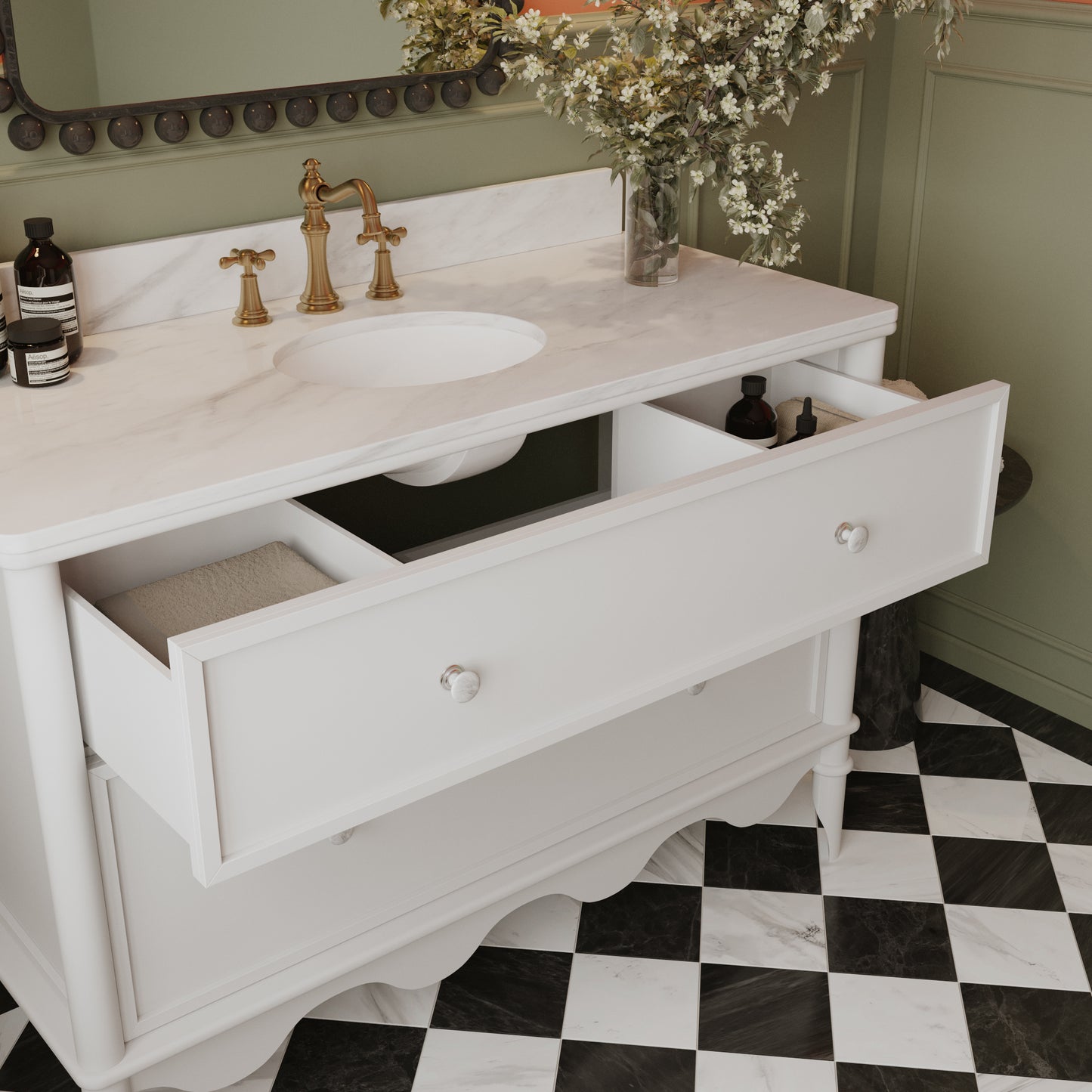 Julliette 48"W Single Sink Bathroom Vanity | Cultured Marble Top