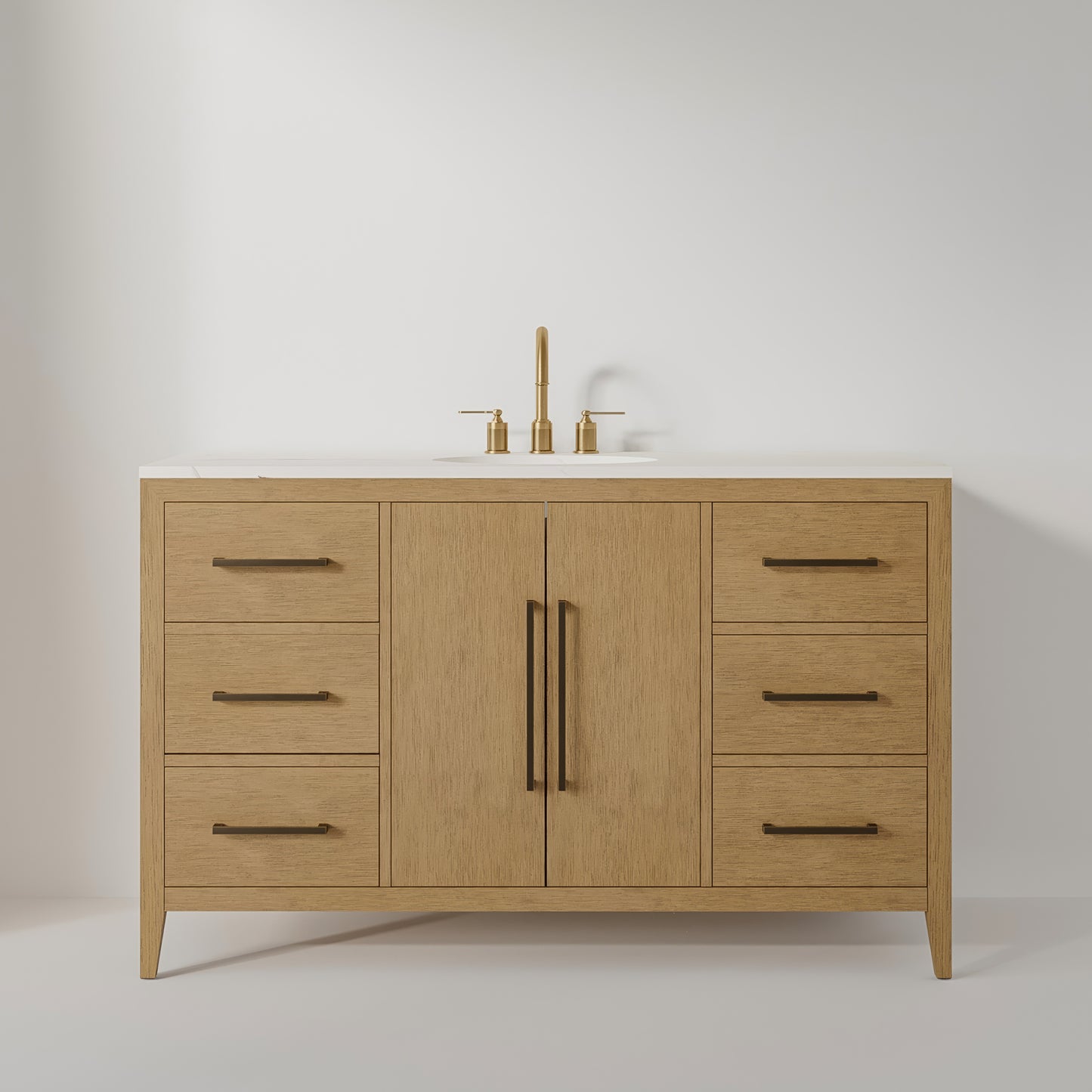Bergen 54" Single Bathroom Vanity in Brushed Oak | Calacatta Gold Quartz Countertop