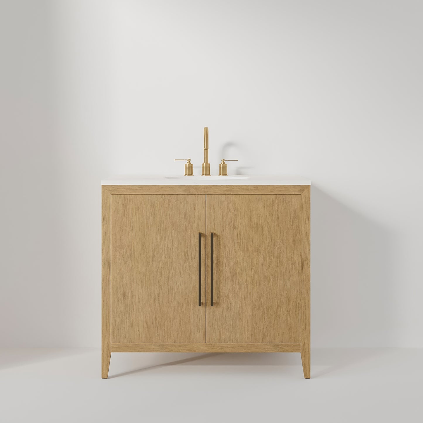Bergen 36" Single Bathroom Vanity in Brushed Oak | Calacatta Gold Quartz Countertop
