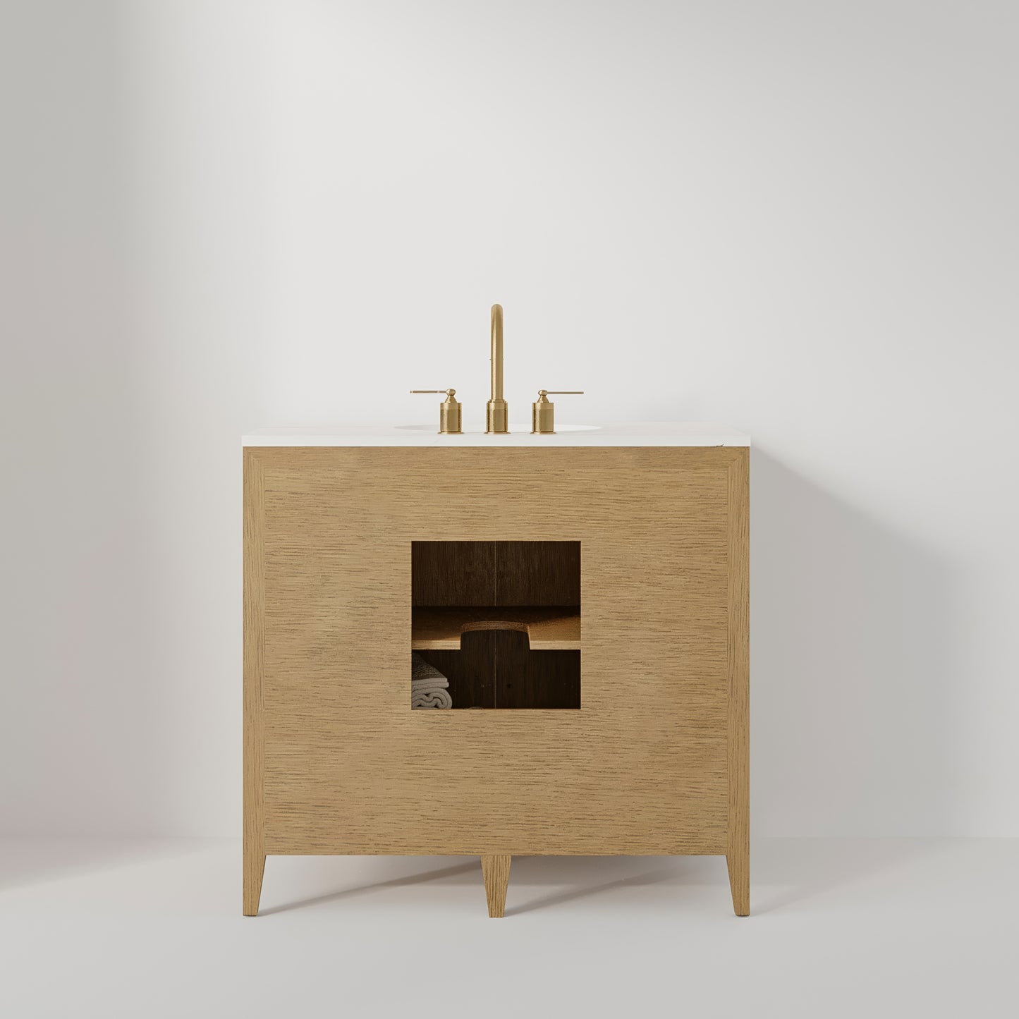 Bergen 36" Single Bathroom Vanity in Brushed Oak | Calacatta Gold Quartz Countertop