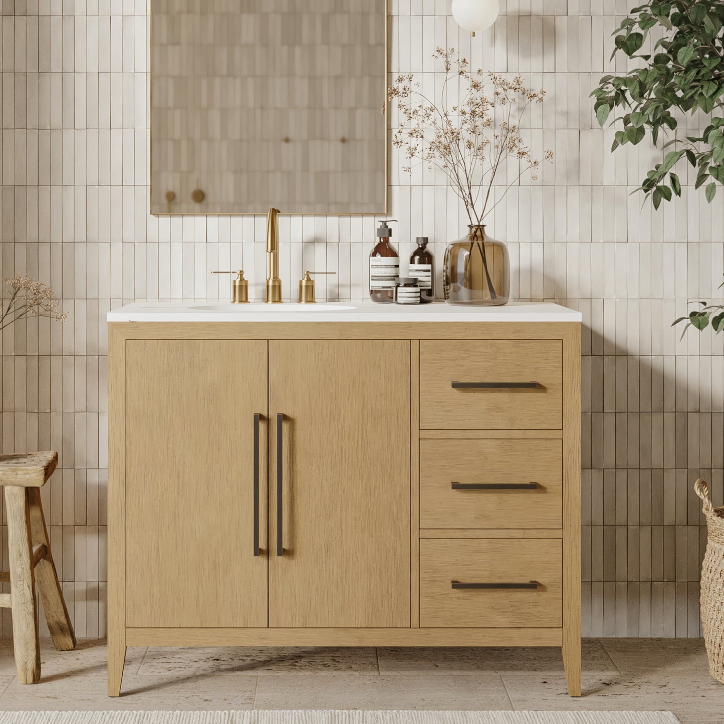 Bergen 42'' Single Bathroom Vanity | Calacatta Gold Quartz Top