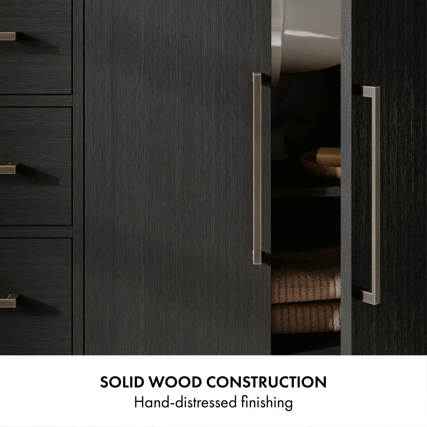 Bergen 72" Double Bathroom Vanity in Wire Brushed Dark Oak | Calacatta Gold Quartz Countertop