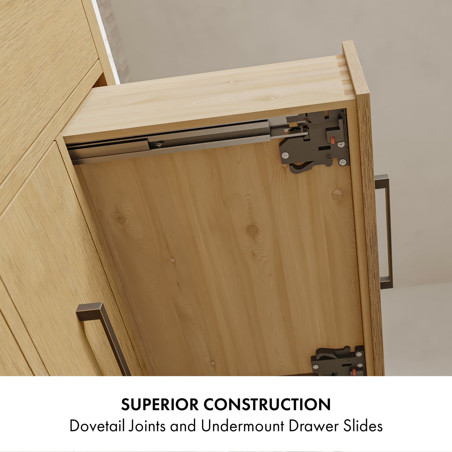 Bergen 60" Double Bathroom Vanity in Wire Brushed Oak | Calacatta Gold Quartz Countertop