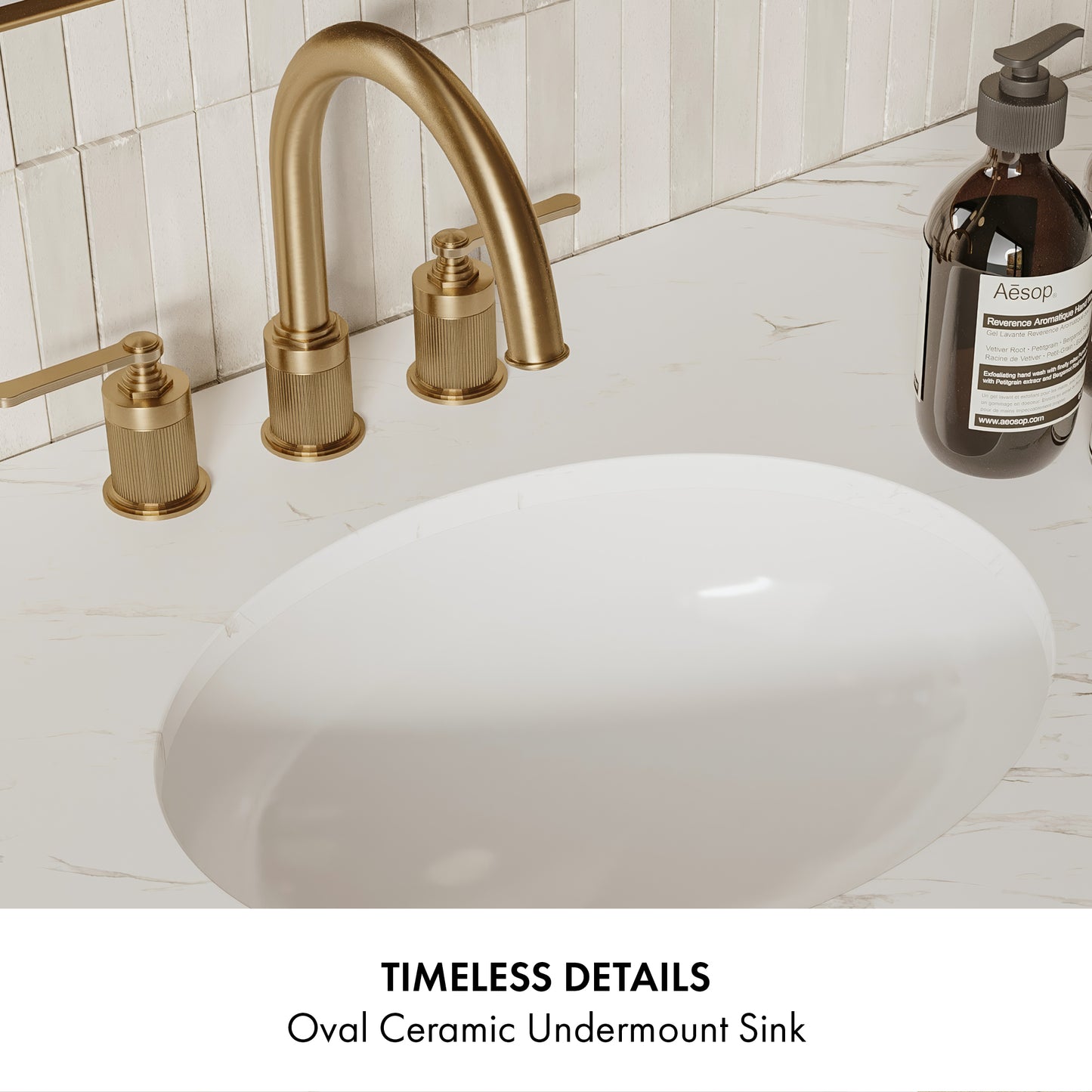 Bergen 60" Double Bathroom Vanity in Wire Brushed Oak | Calacatta Gold Quartz Countertop