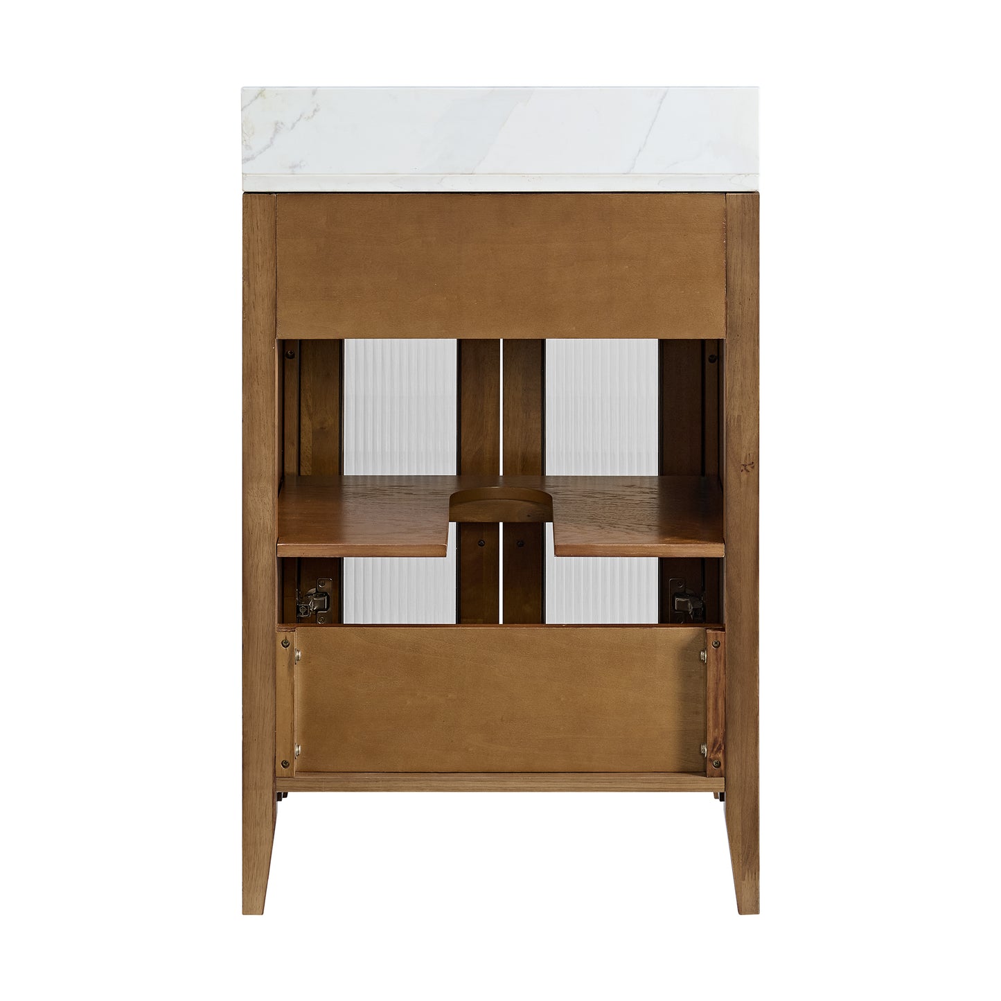 Apothecary 24W X 22D-Inch Single Bathroom Vanity With Fluted Glass Doors | Calacatta Quartz Countertop