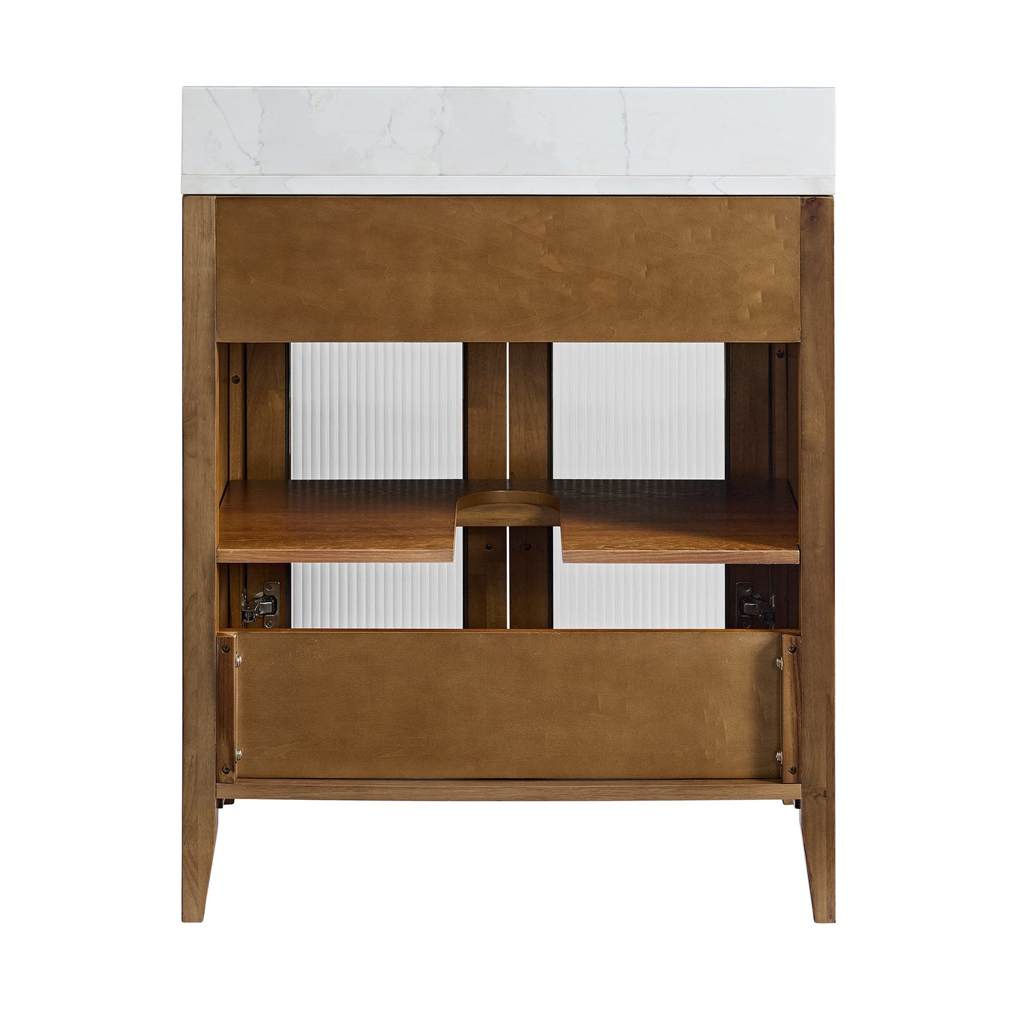 Apothecary 30W X 22D-Inch Single Bathroom Vanity With Fluted Glass Doors | Calacatta Quartz Countertop