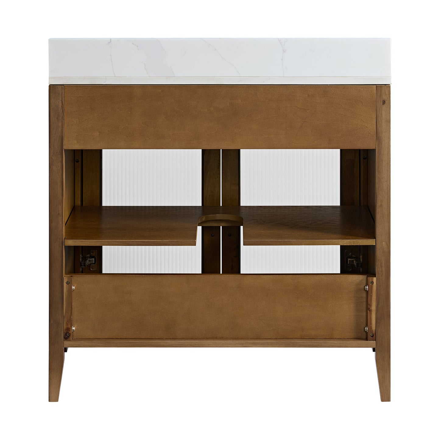 Apothecary 36W X 22D-Inch Single Bathroom Vanity With Fluted Glass Doors | Calacatta Quartz Countertop