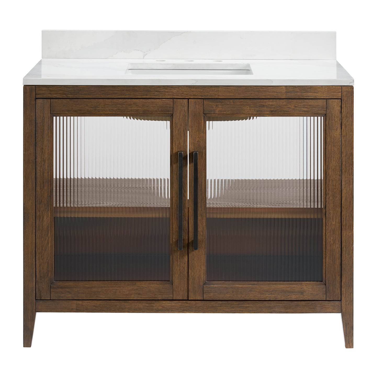Apothecary 42W X 22D-Inch Single Bathroom Vanity With Fluted Glass Doors | Calacatta Quartz Countertop