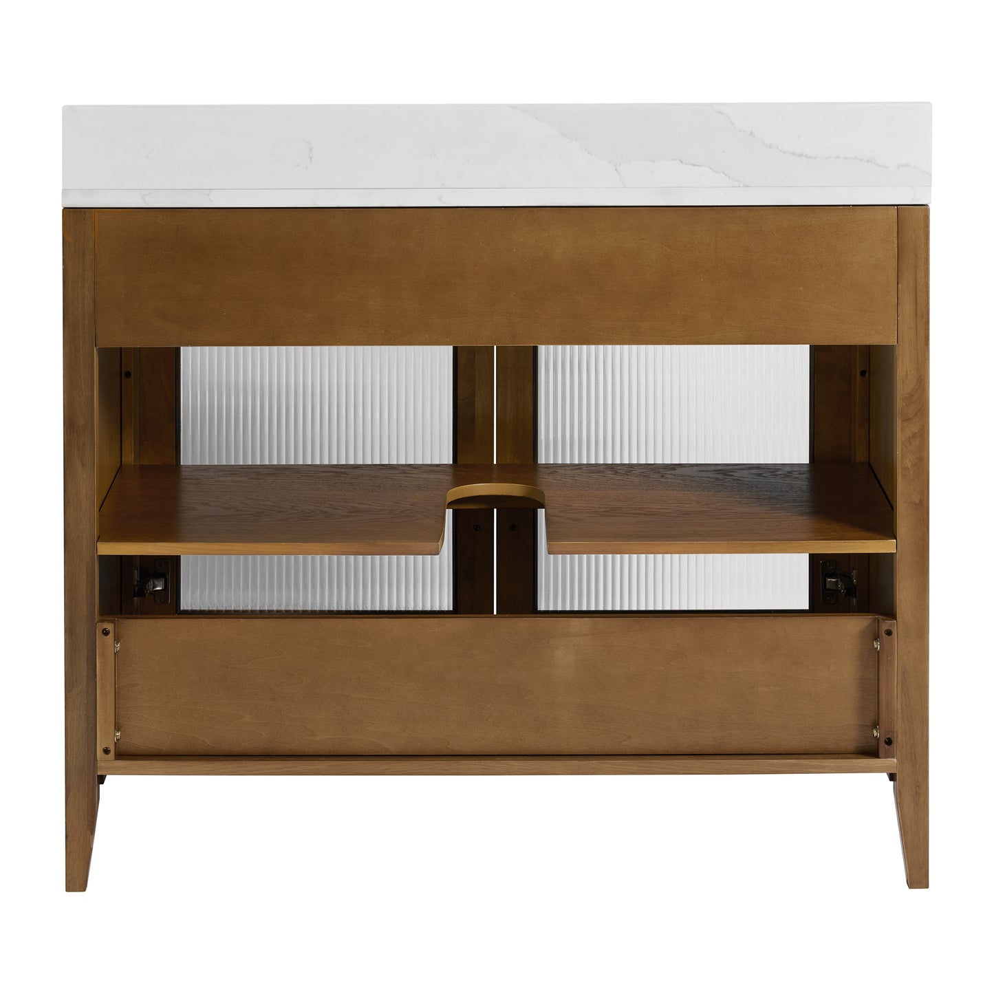 Apothecary 42W X 22D-Inch Single Bathroom Vanity With Fluted Glass Doors | Calacatta Quartz Countertop