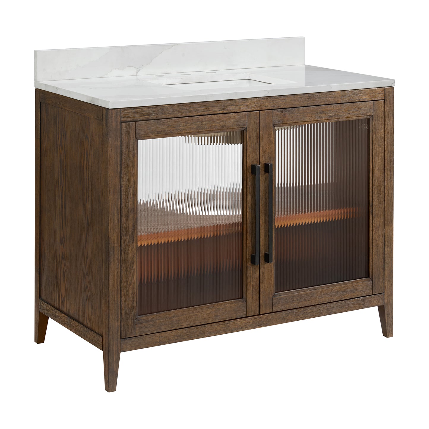 Apothecary 42W X 22D-Inch Single Bathroom Vanity With Fluted Glass Doors | Calacatta Quartz Countertop