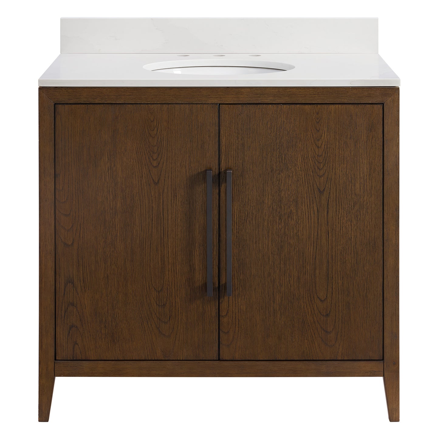 Bergen 36"W x 22"D Single Sink Bathroom Vanity | Enhanced Brown Oak | Calacatta Gold Quartz