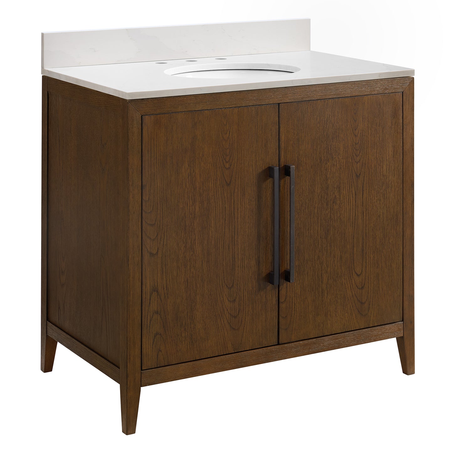Bergen 36"W x 22"D Single Sink Bathroom Vanity | Enhanced Brown Oak | Calacatta Gold Quartz