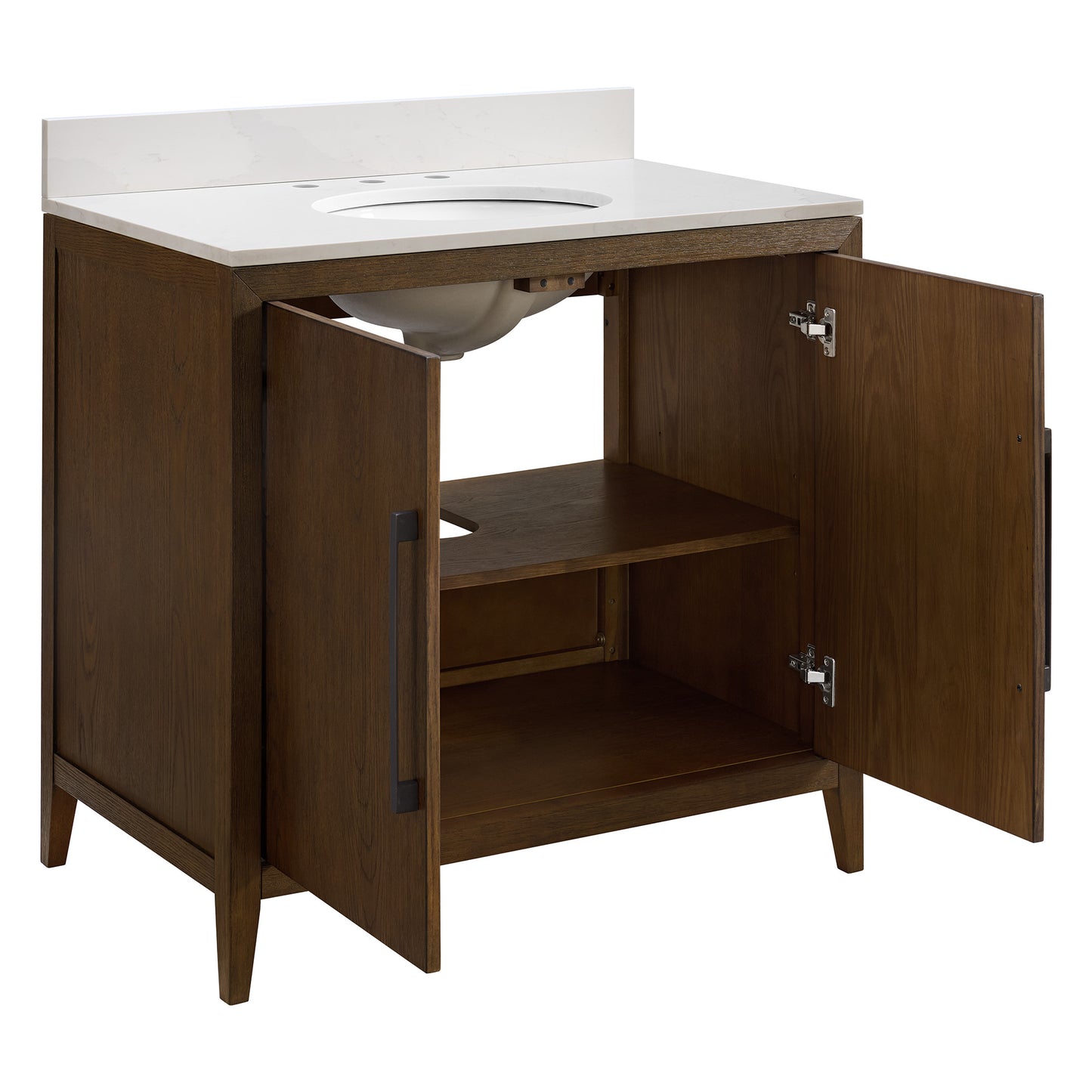 Bergen 36"W x 22"D Single Sink Bathroom Vanity | Enhanced Brown Oak | Calacatta Gold Quartz