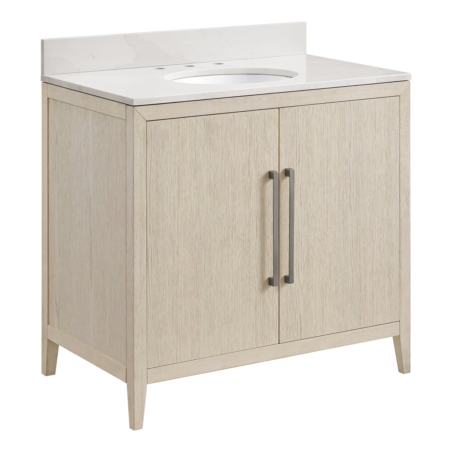 Bergen 36" Single Bathroom Vanity | Enhanced White Oak | Calacatta Gold Quartz