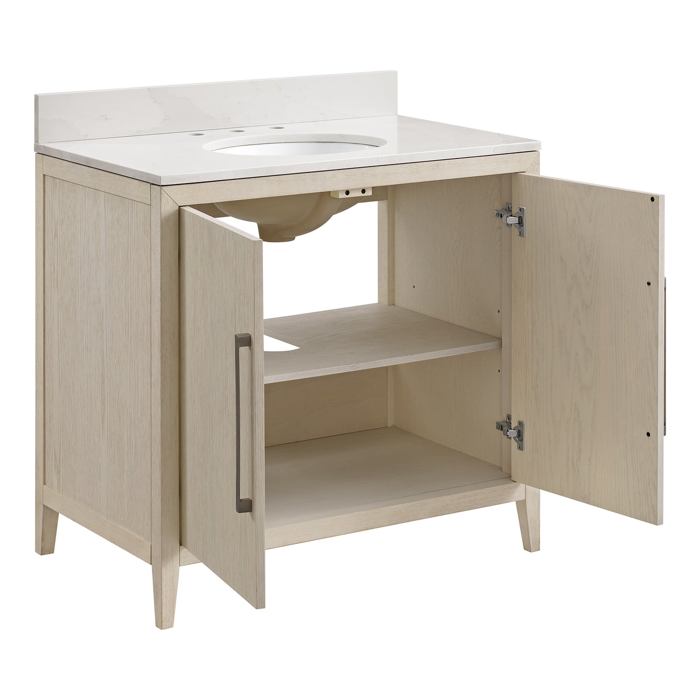 Bergen 36" Single Bathroom Vanity | Enhanced White Oak | Calacatta Gold Quartz