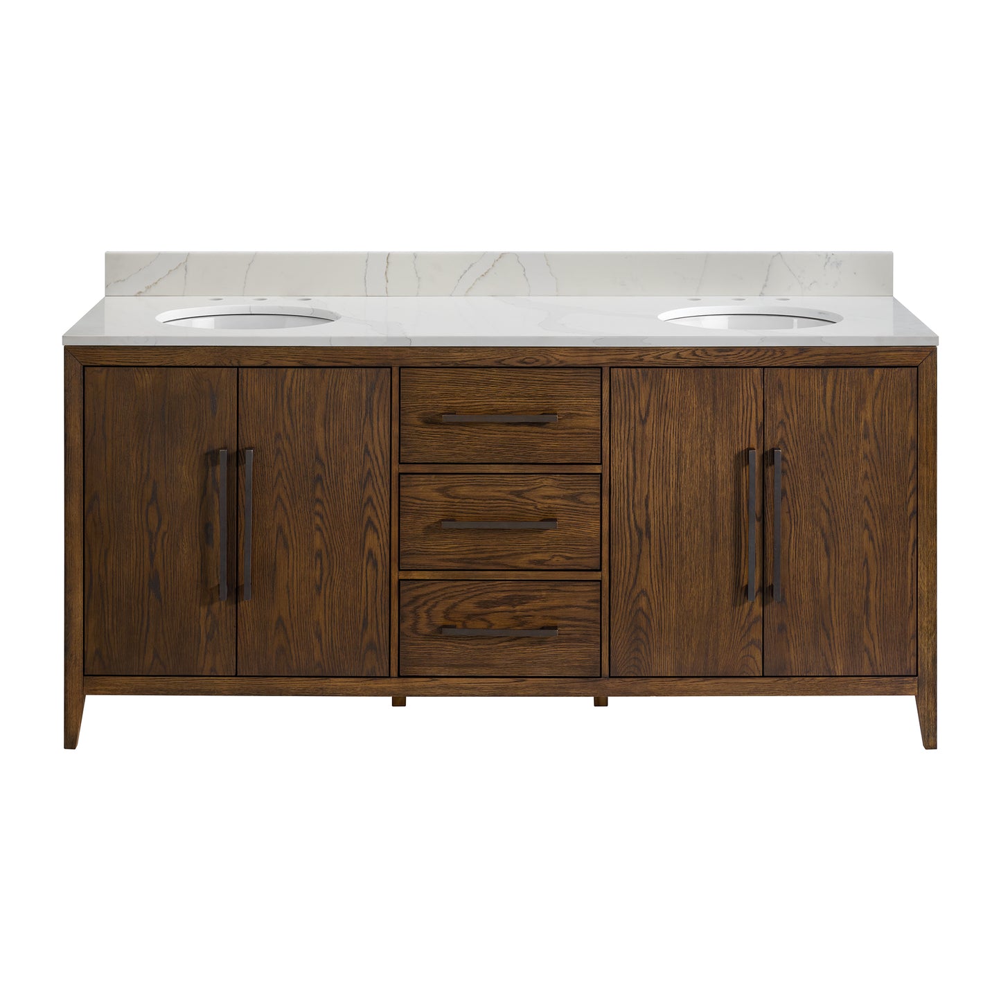 Bergen 72" Double Bathroom Vanity | Enhanced Brown Oak | Calacatta Gold Quartz