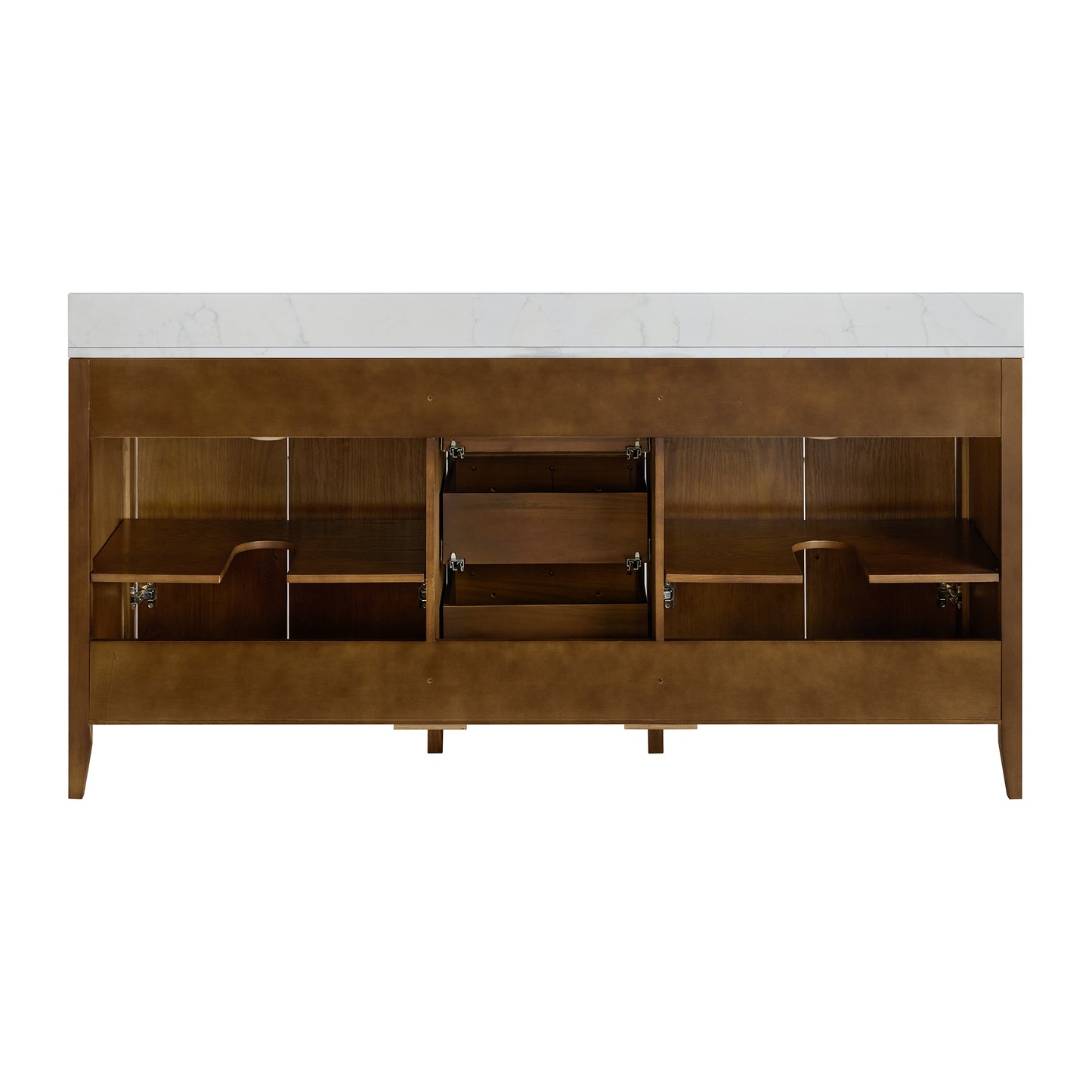 Bergen 72" Double Bathroom Vanity | Enhanced Brown Oak | Calacatta Gold Quartz