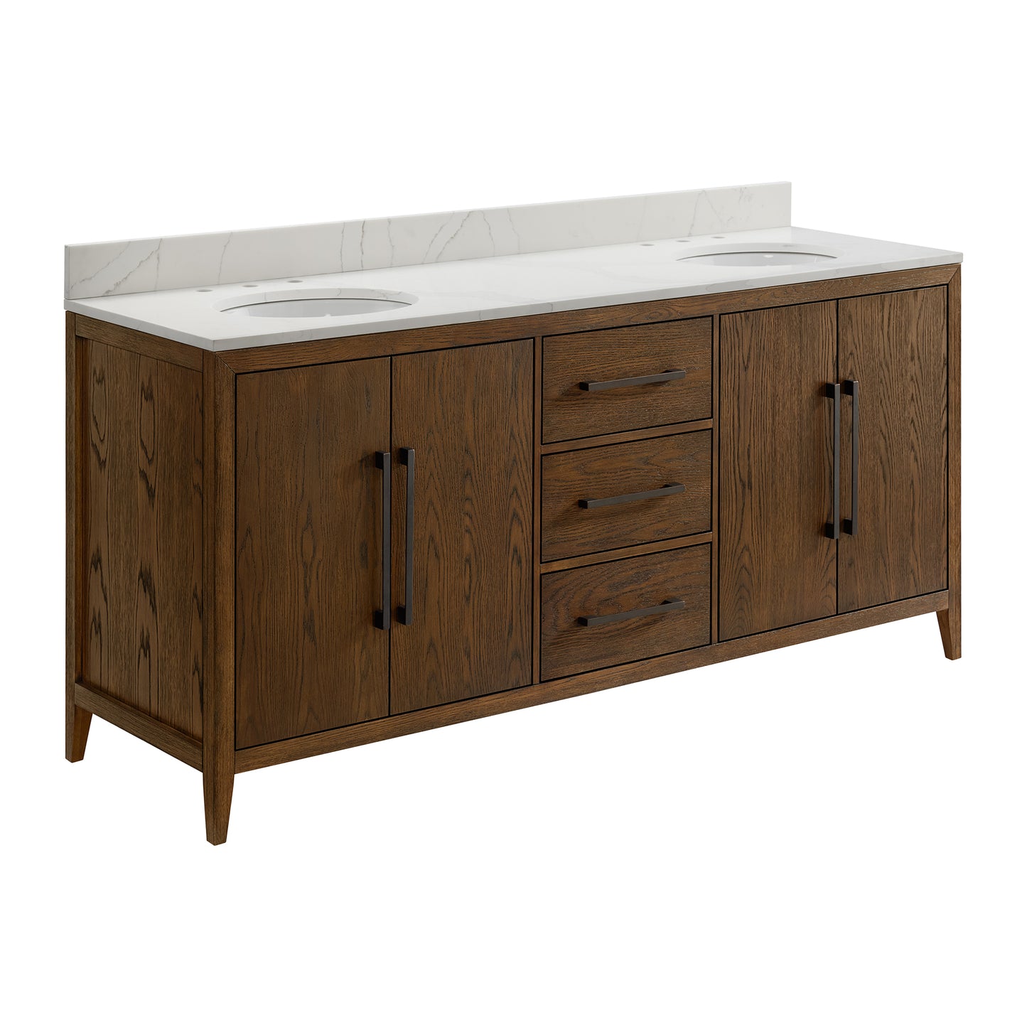 Bergen 72" Double Bathroom Vanity | Enhanced Brown Oak | Calacatta Gold Quartz