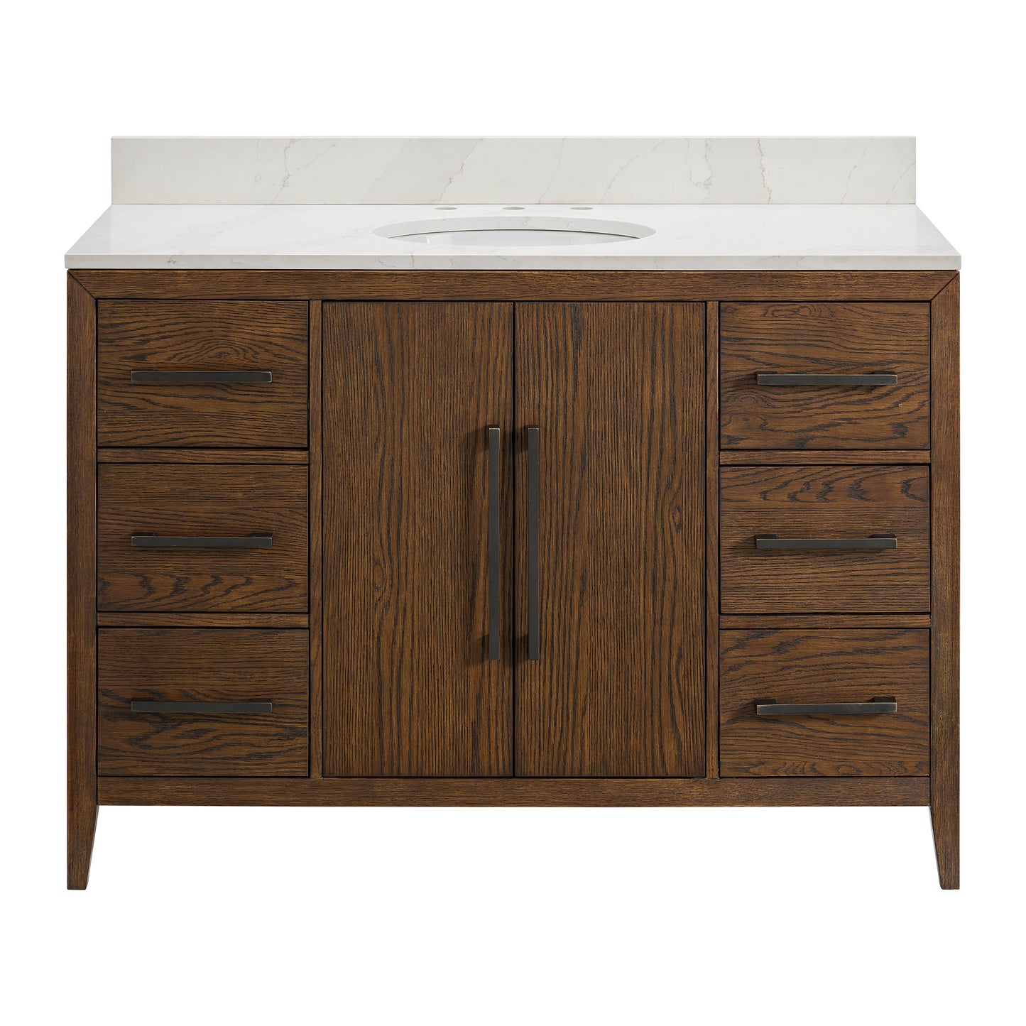 Bergen 48" Double Bathroom Vanity in Enhanced Brown Oak | Calacatta Gold Quartz Countertop