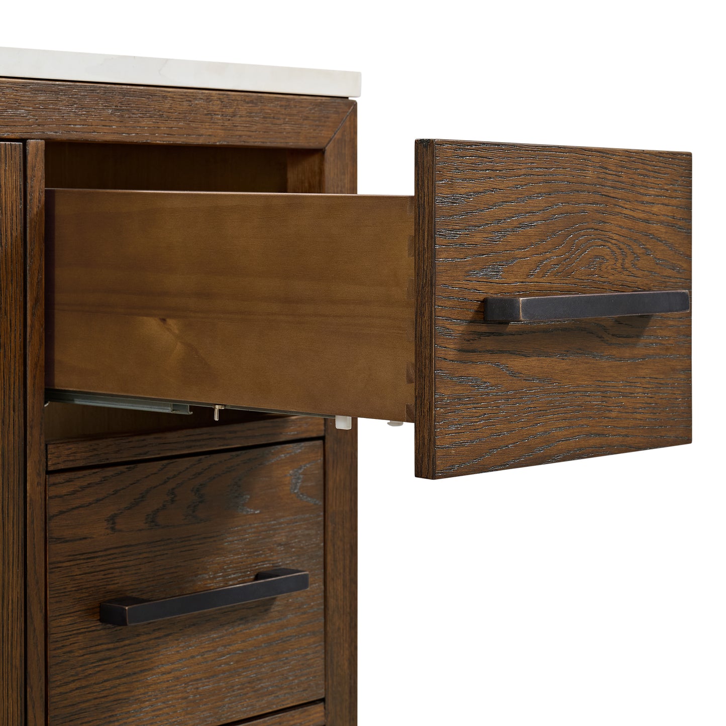 Bergen 48" Double Bathroom Vanity in Enhanced Brown Oak | Calacatta Gold Quartz Countertop