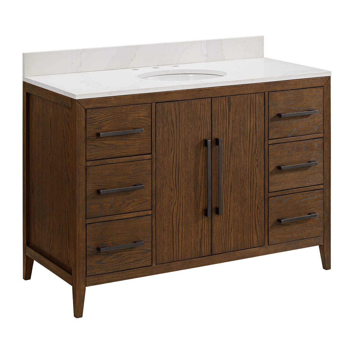Bergen 48" Double Bathroom Vanity in Enhanced Brown Oak | Calacatta Gold Quartz Countertop