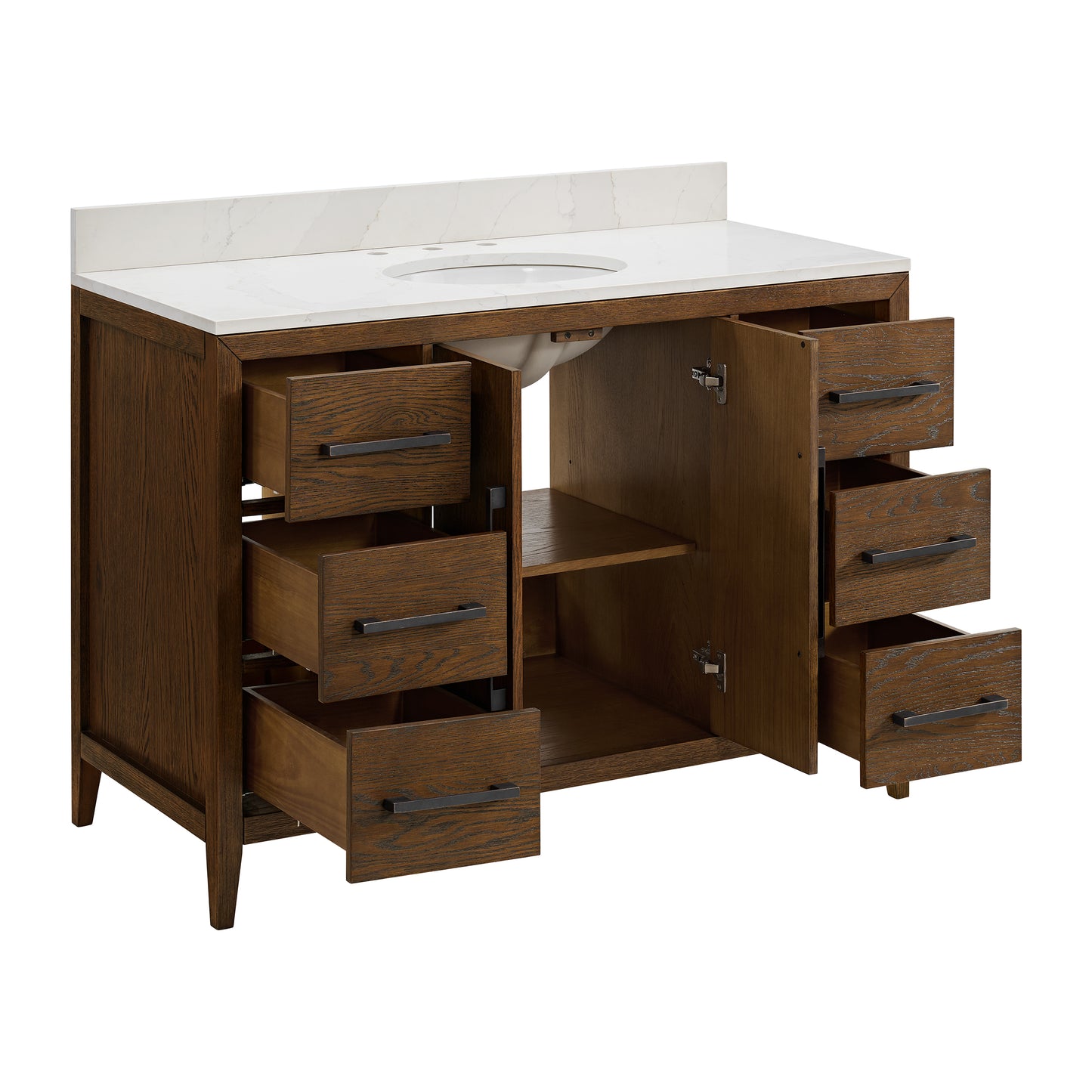 Bergen 48" Double Bathroom Vanity in Enhanced Brown Oak | Calacatta Gold Quartz Countertop