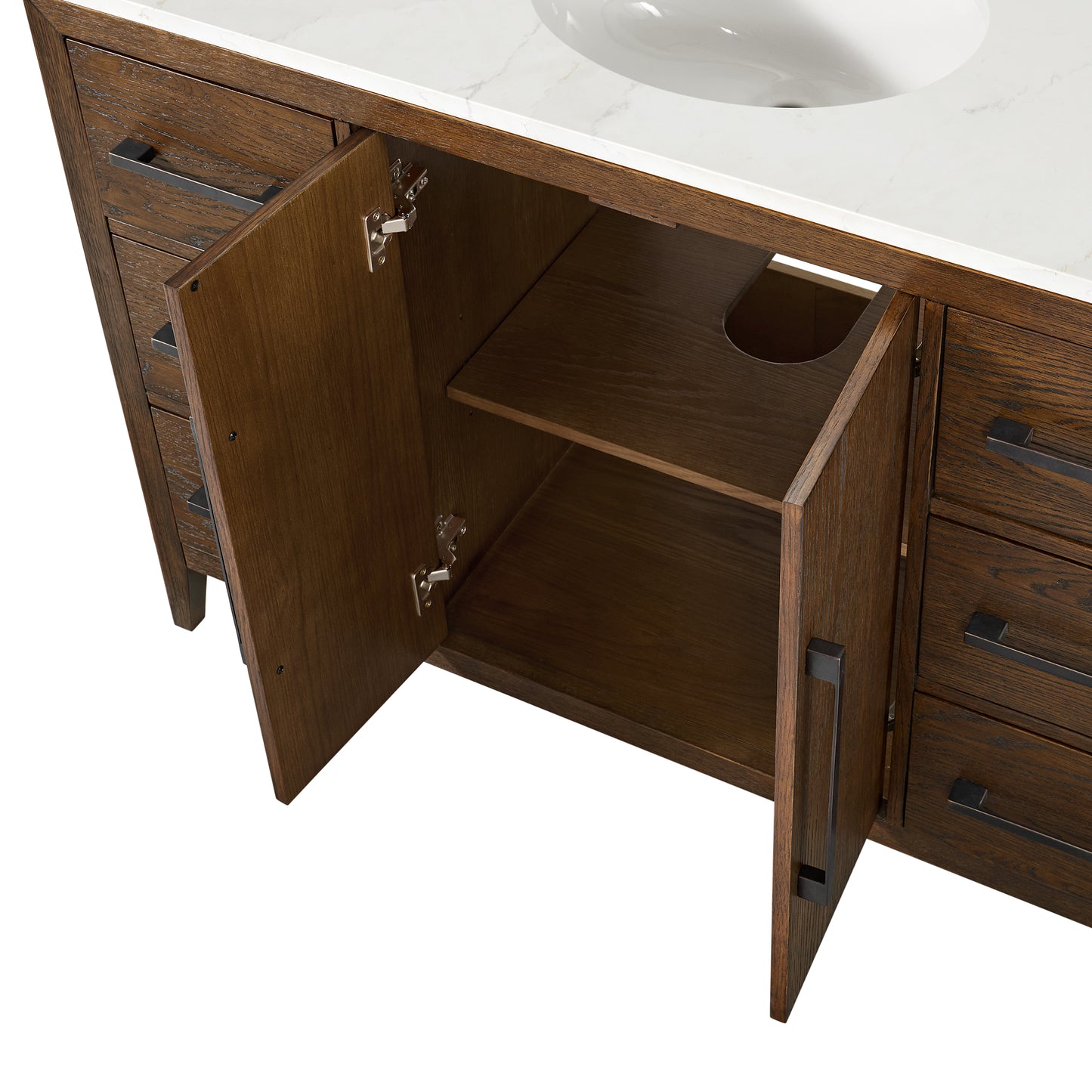 Bergen 48" Double Bathroom Vanity in Enhanced Brown Oak | Calacatta Gold Quartz Countertop