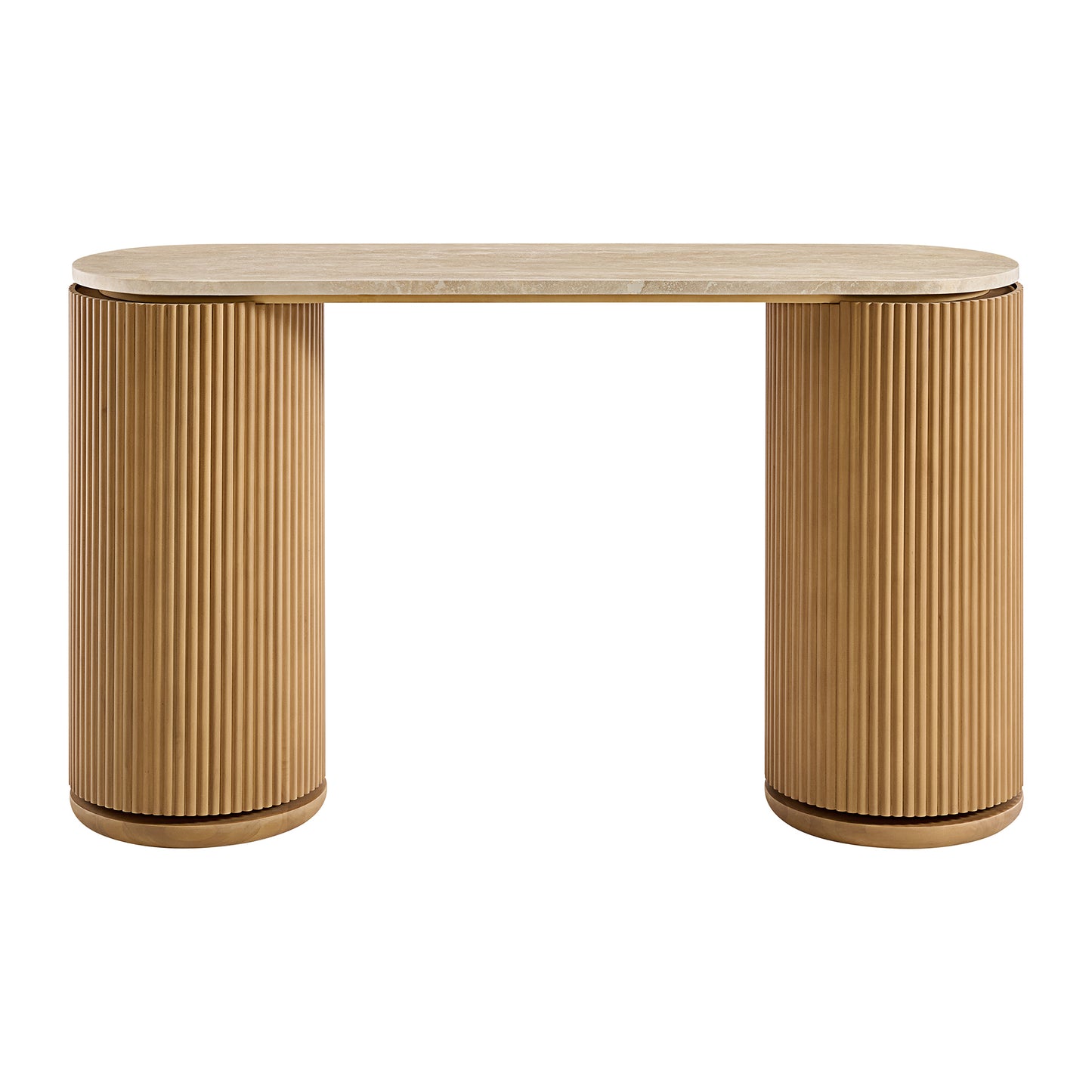 Aster 52" Reeded Console Table With Travertine Top