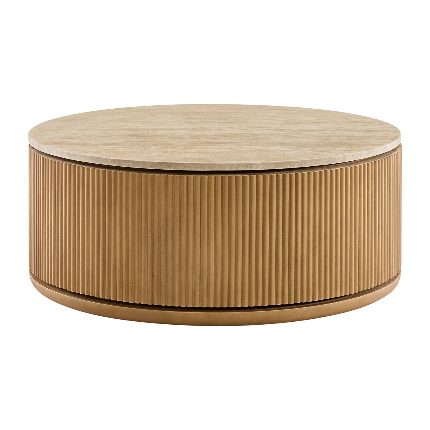 Aster 36" Round Reeded Coffee Table | Travertine Top