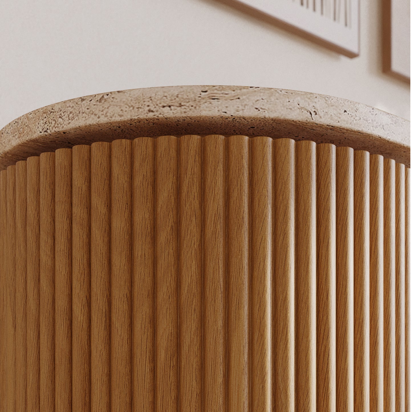 Aster 52" Reeded Console Table With Travertine Top