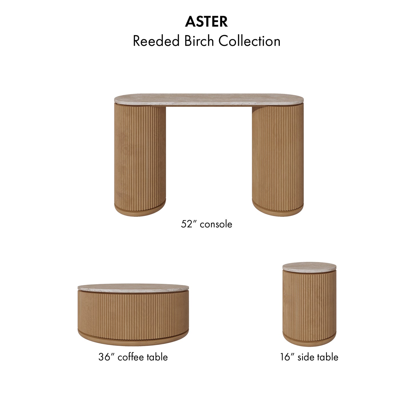 Aster 52" Reeded Console Table With Travertine Top