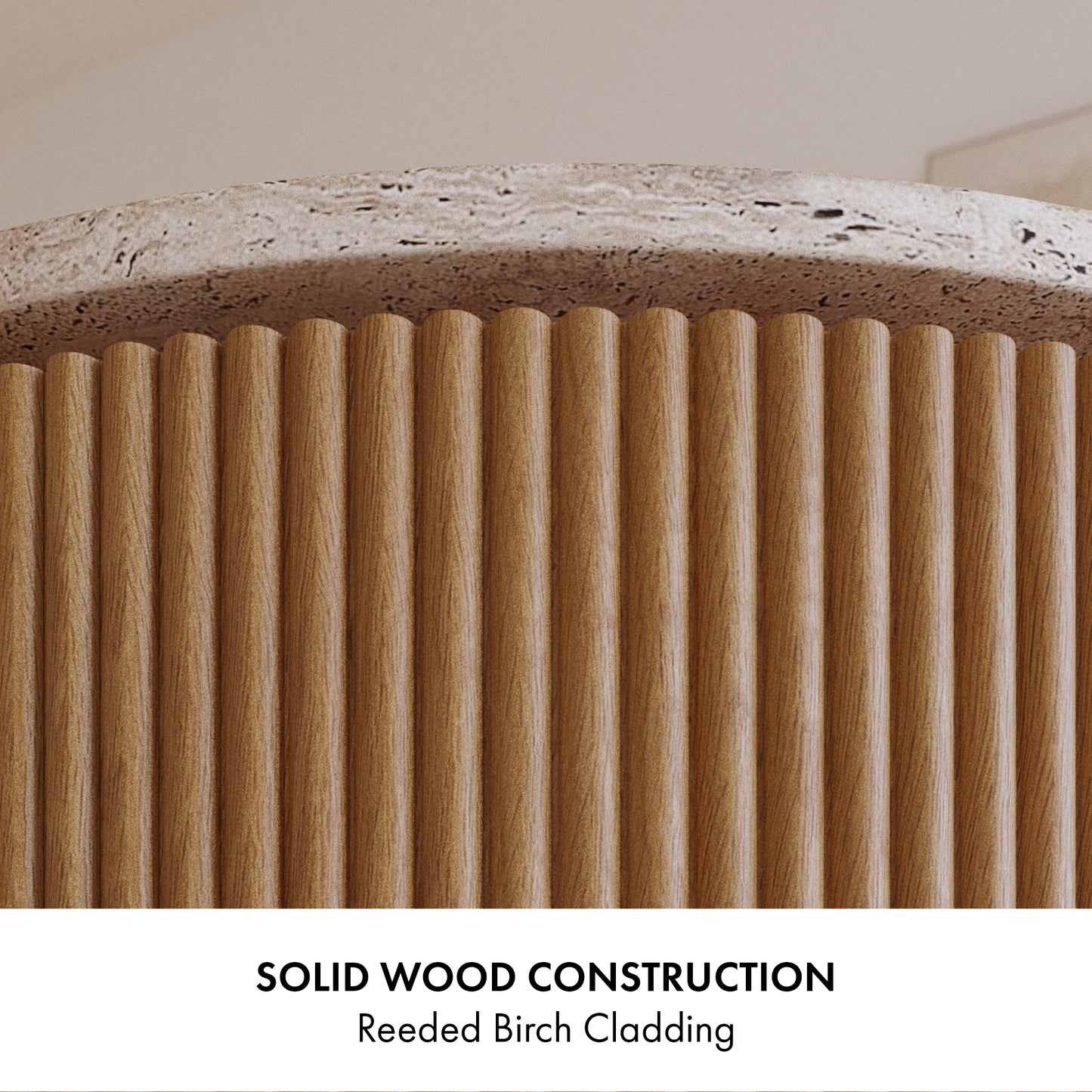 Aster 52" Reeded Console Table With Travertine Top