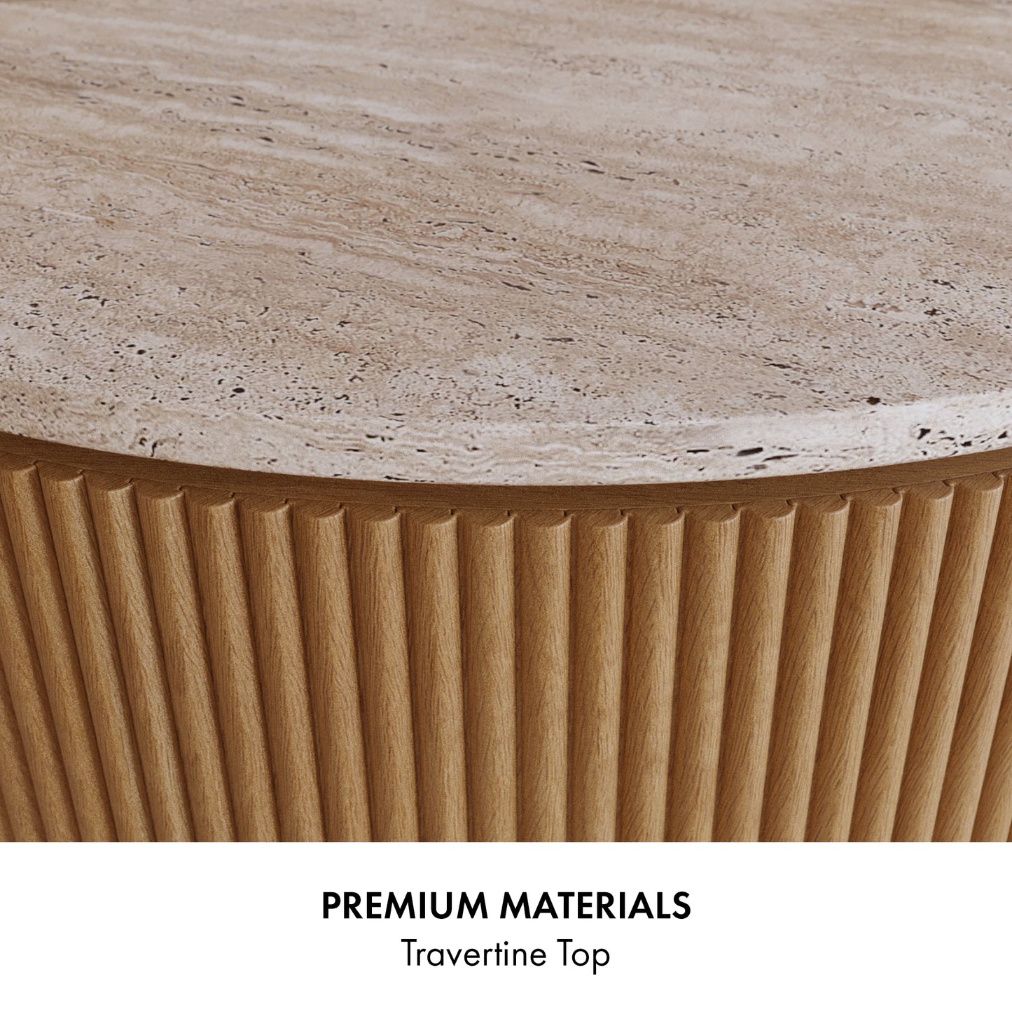 Aster 16" Reeded Side Table | Travertine Top