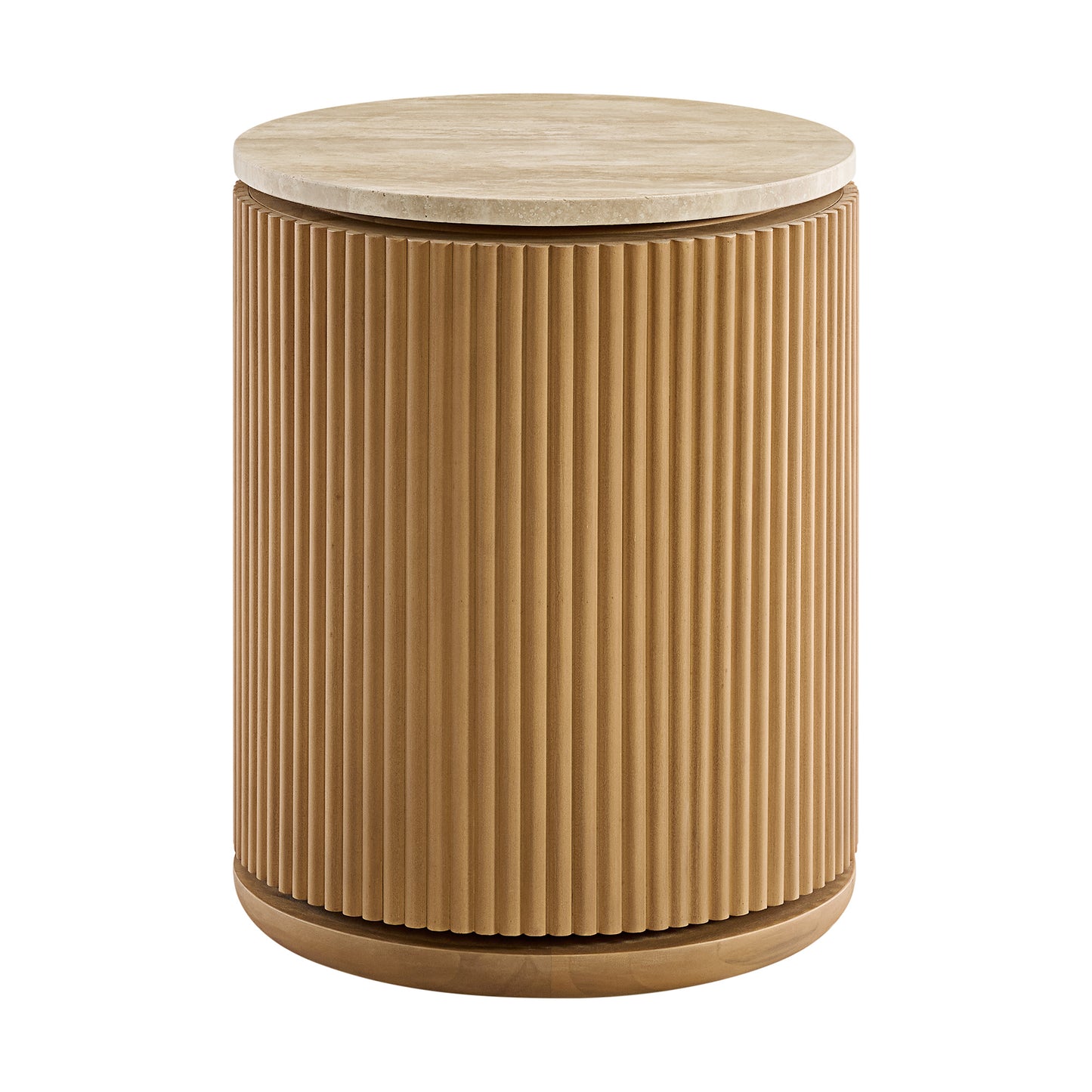 Aster 16" Reeded Side Table | Travertine Top