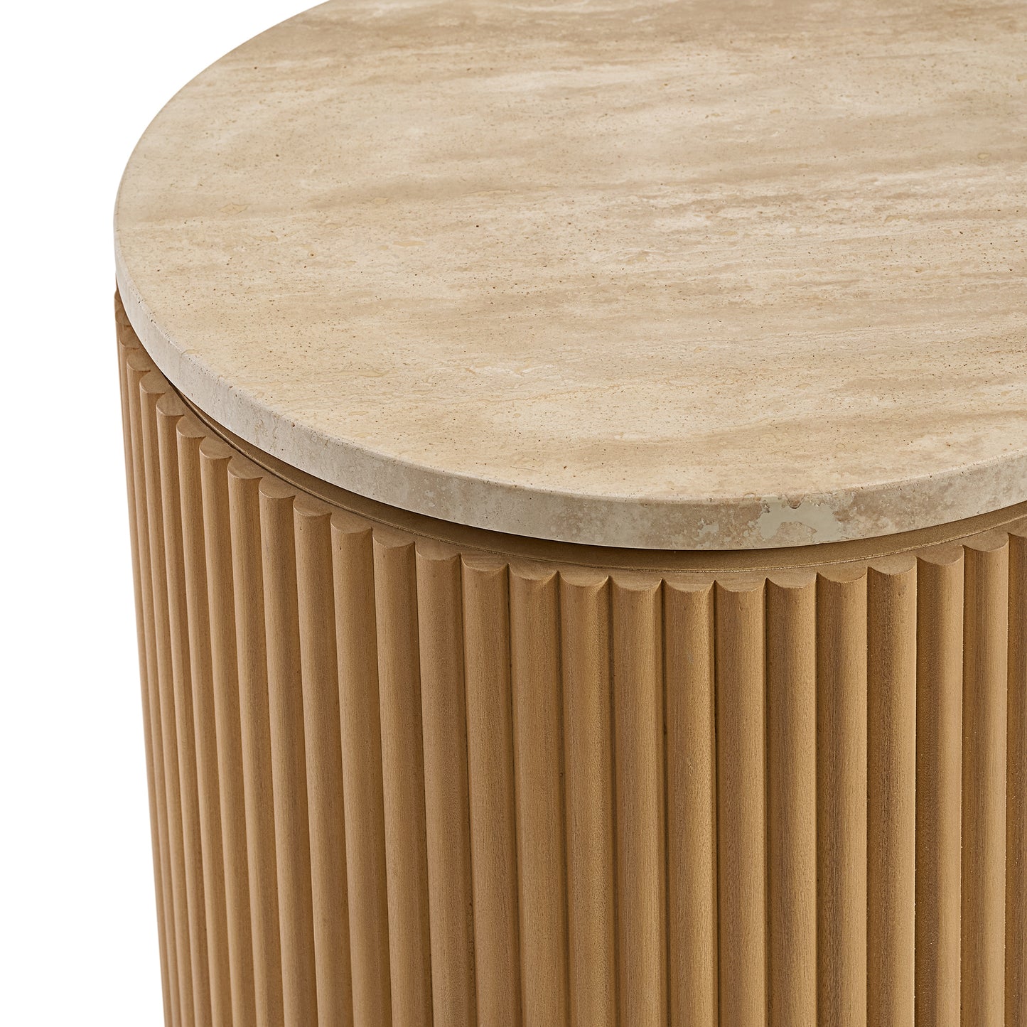 Aster 16" Reeded Side Table | Travertine Top