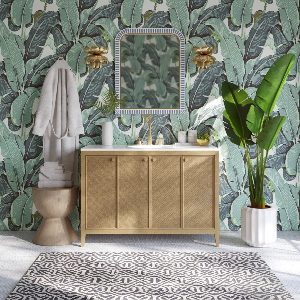 Benita 48" Single Sink Bathroom Vanity in Rattan and Oak | Cultured Marble Countertop