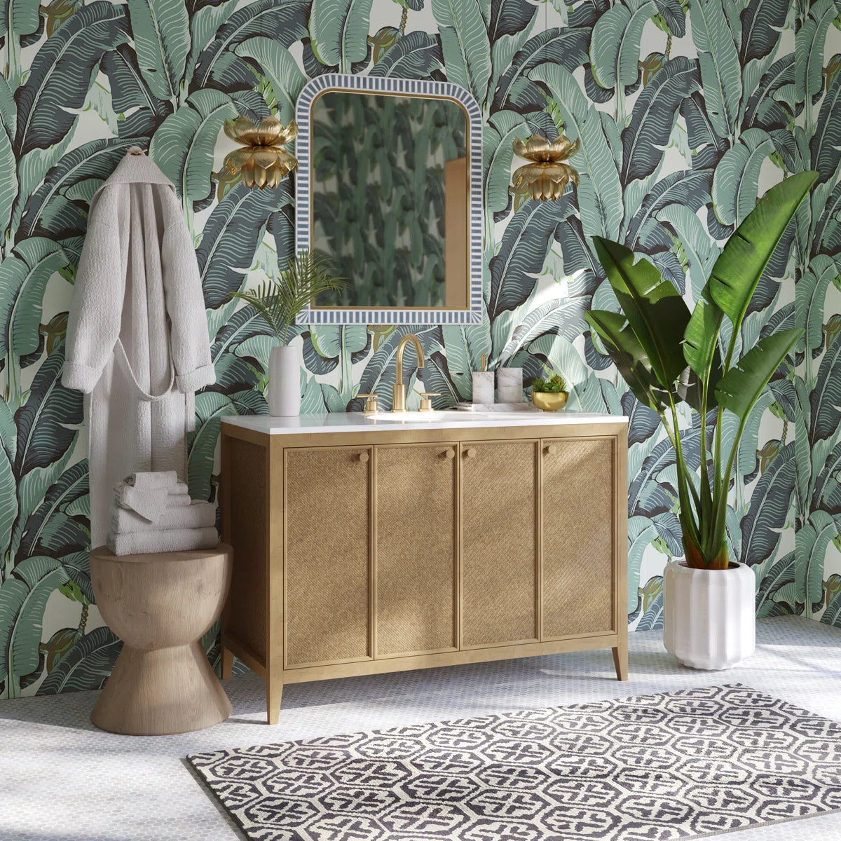 Benita 48" Single Sink Bathroom Vanity in Rattan and Oak | Cultured Marble Countertop