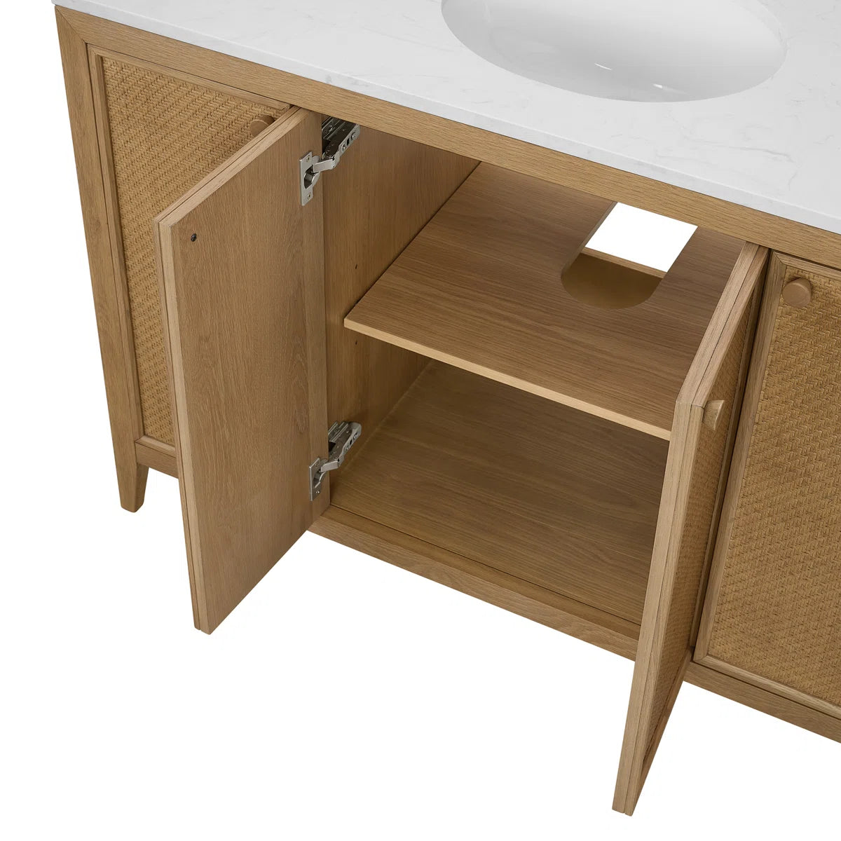 Benita 48" Single Sink Bathroom Vanity in Rattan and Oak | Cultured Marble Countertop