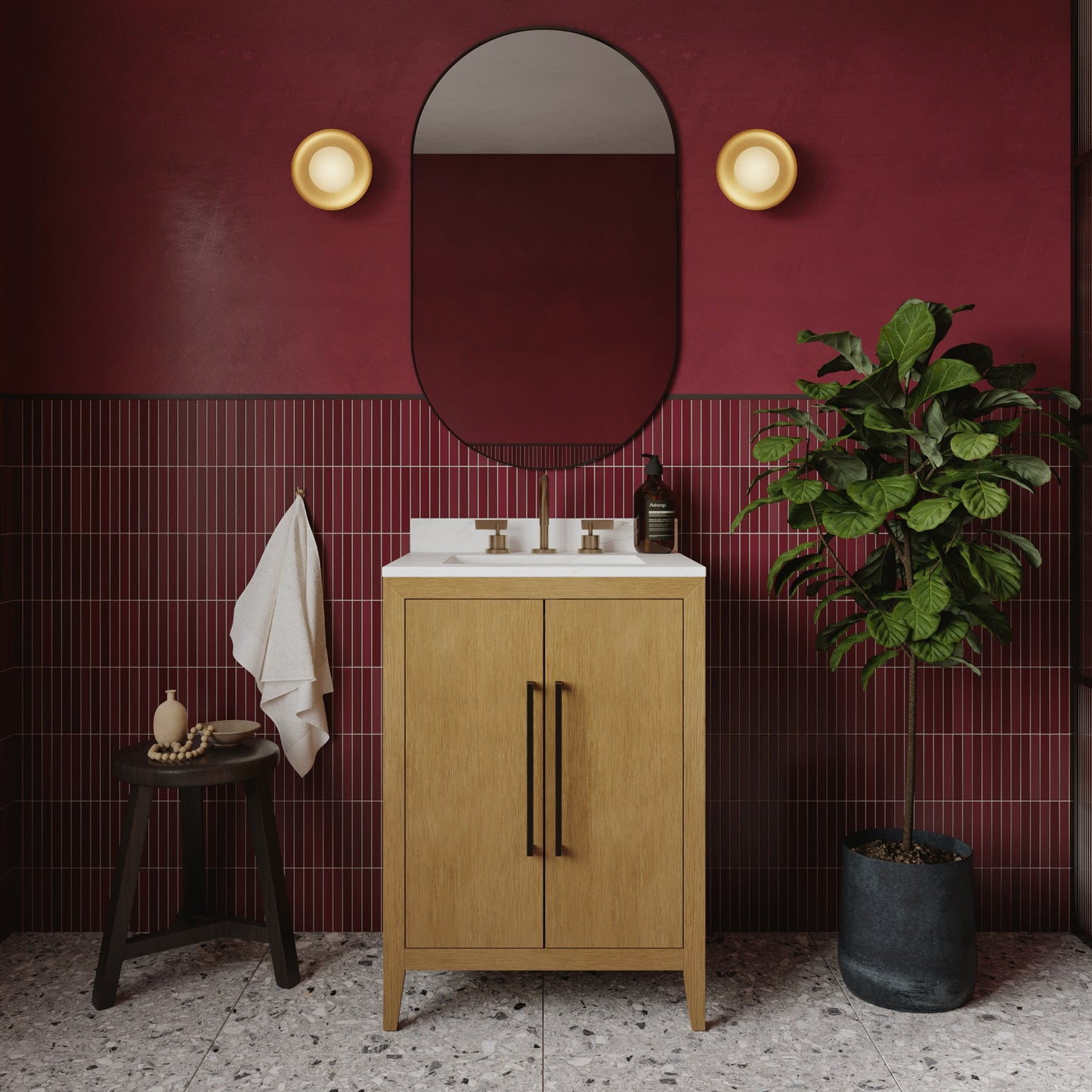 Bergen 24"W x 20"D RTA Single Bathroom Vanity | Calacatta Gold Quartz Countertop