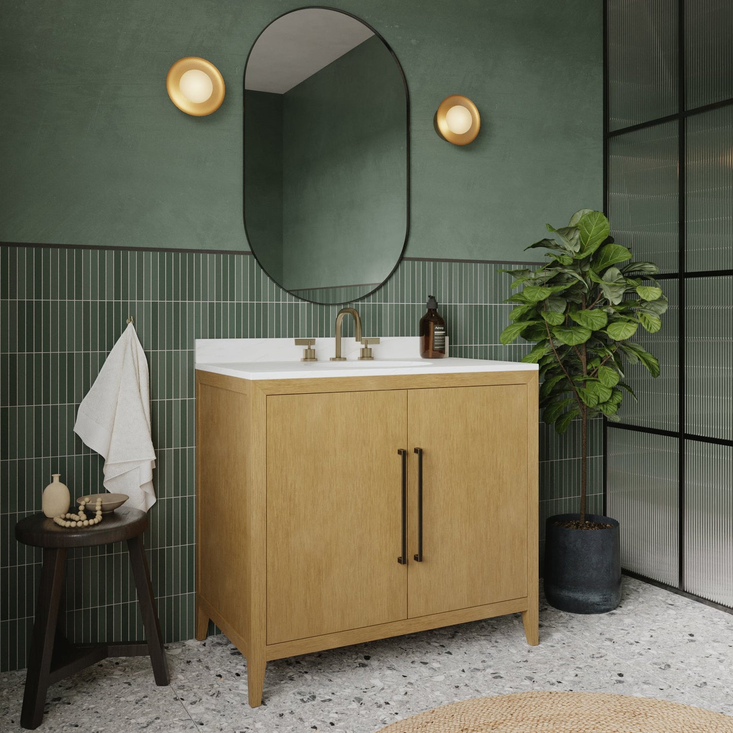 Bergen 36"W x 22"D  Single Bathroom Vanity | Calacatta Gold Quartz Countertop