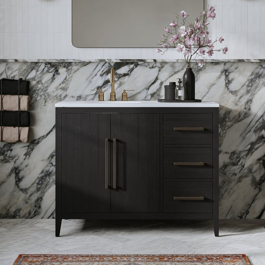 Bergen 42" Single Bathroom Vanity in Dark Weathered Oak | Calacatta Gold Quartz Countertop