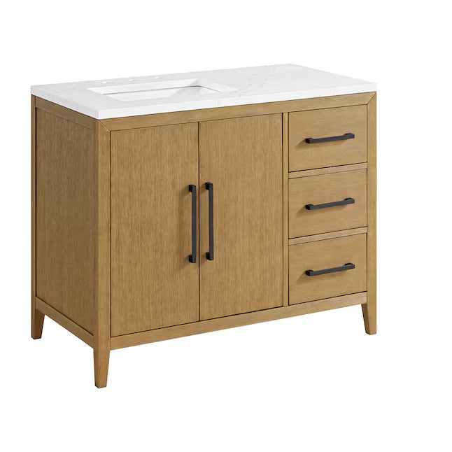 Bergen 42" Single Bathroom Vanity in Wire Brushed Oak | White Statuario Quartz Countertop