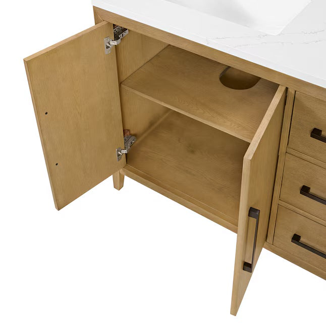Bergen 42" Single Bathroom Vanity in Wire Brushed Oak | White Statuario Quartz Countertop