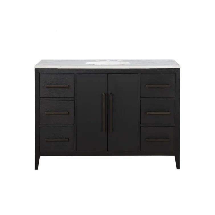 Bergen 48" Single Bathroom Vanity in Dark Weathered Oak | Calacatta Gold Quartz Countertop