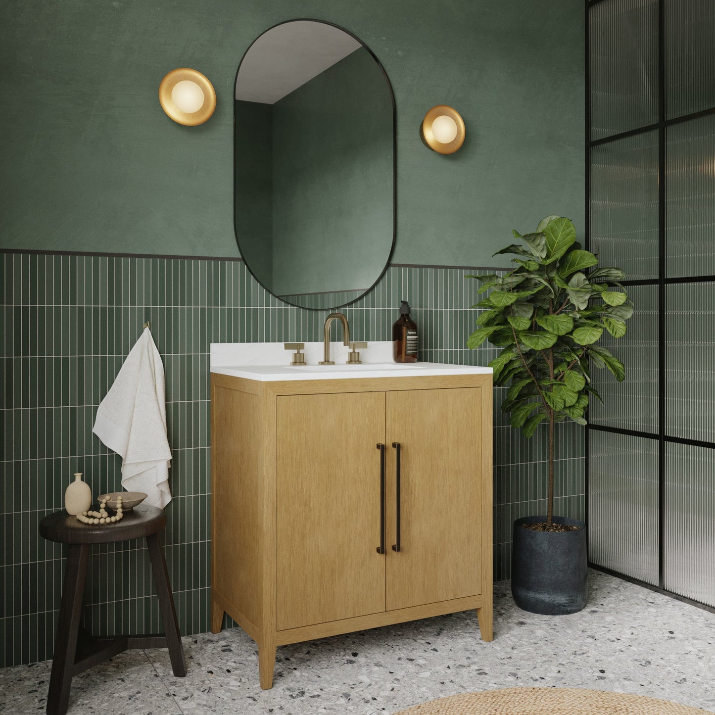 Bergen 30"W x 20"D Single Bathroom Vanity | Calacatta Gold Quartz Countertop