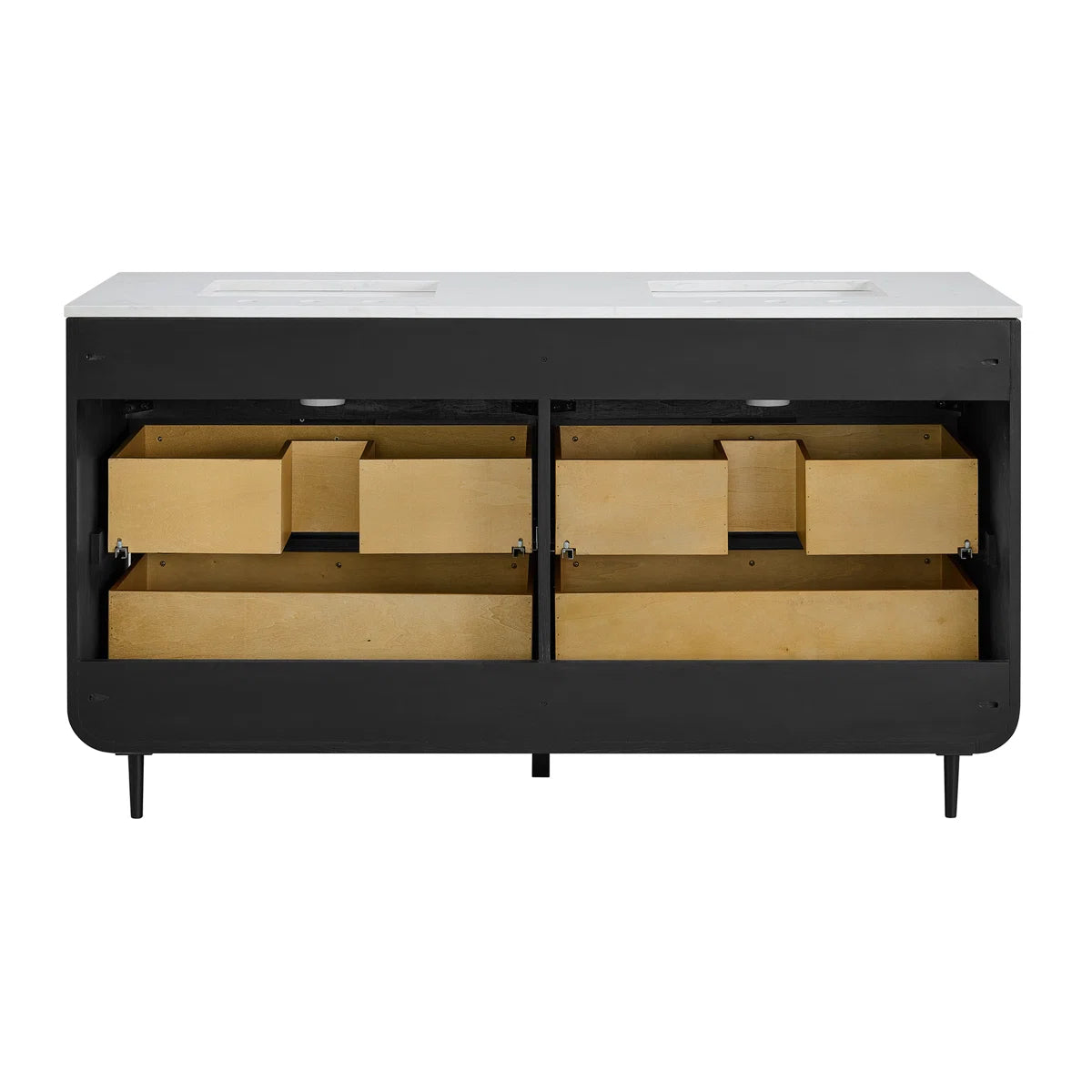 Bern 60" Reeded Black Oak Double Sink Bathroom Vanity | Engineered Marble Countertop