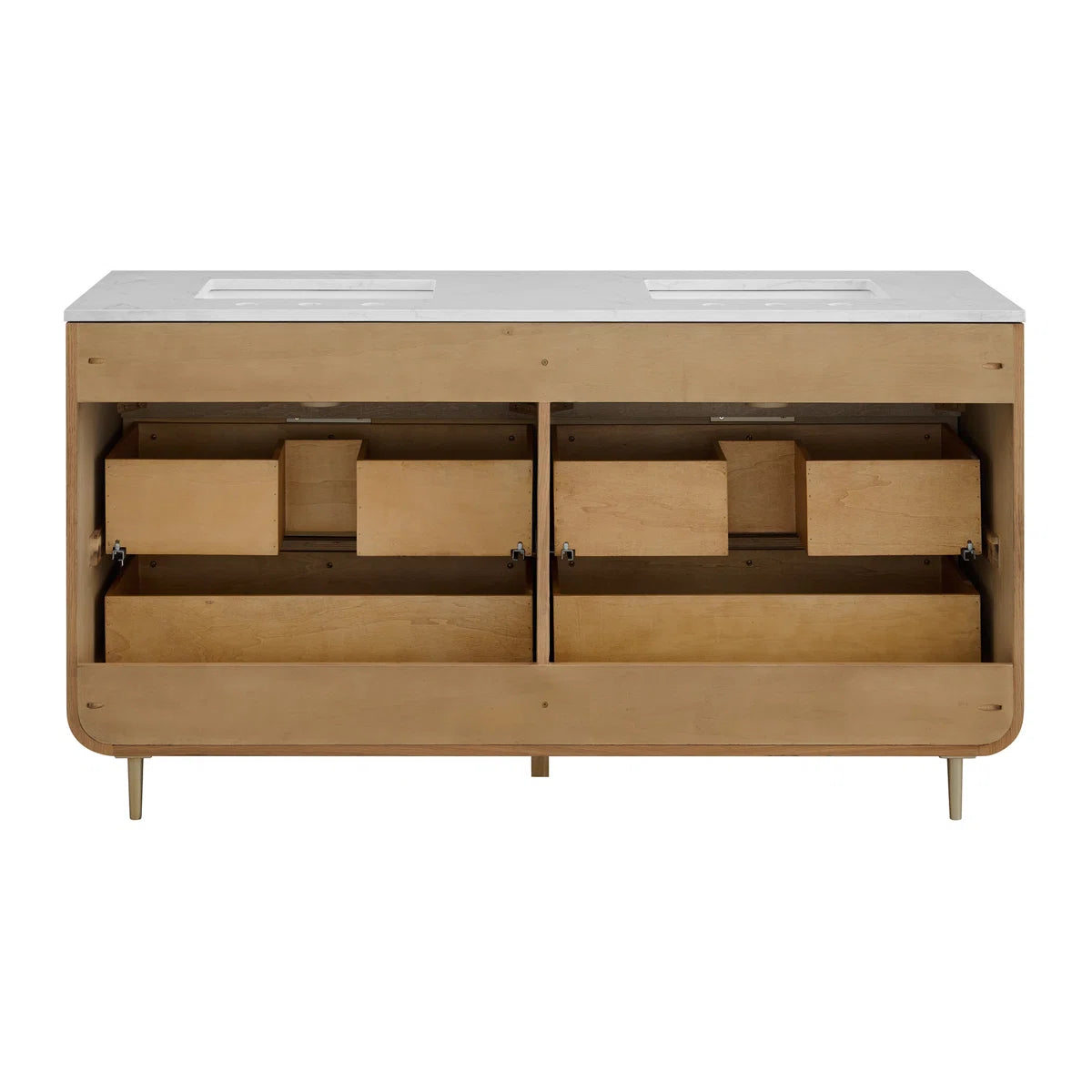 Bern 60" Reeded Oak Double Sink Bathroom Vanity | Engineered Marble Countertop