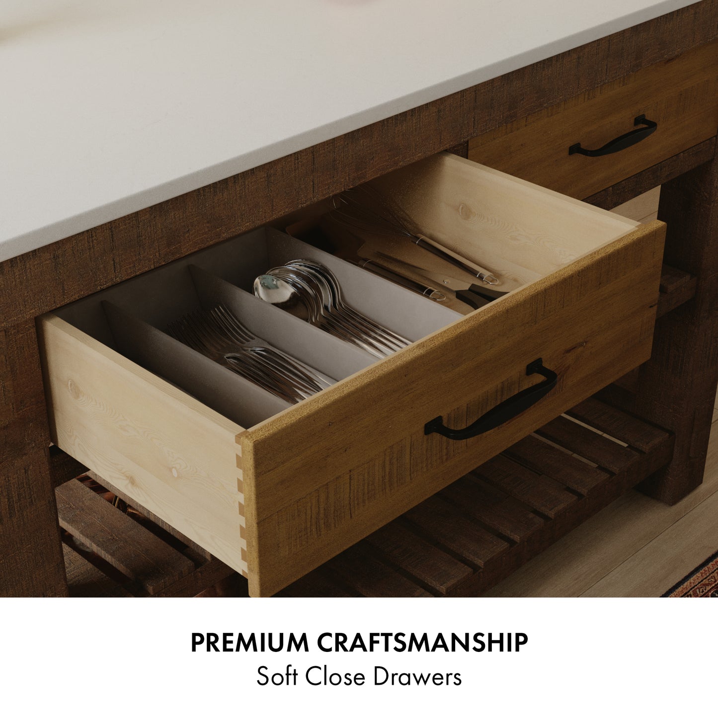 Bromley 54" Kitchen Island | Quartz Countertop