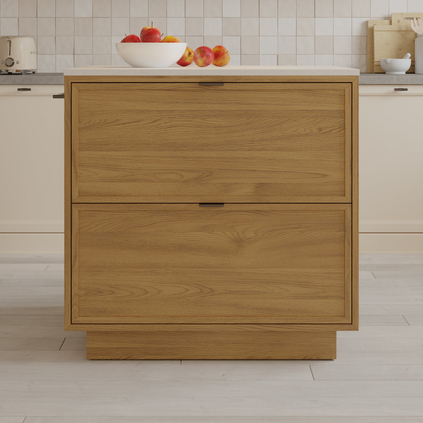 Brookline 36" Kitchen Island in Oak | White Quartz Countertop